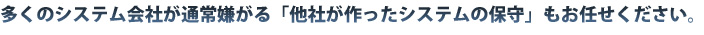 多くのシステム会社が通常嫌がる「他社が作ったシステムの保守」もお任せください。