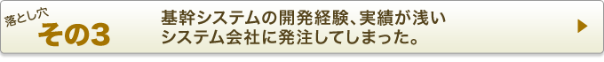 落とし穴その3：基幹システムの開発経験、実績が浅いシステム会社に発注してしまった。