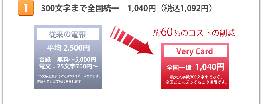 1.　300文字まで全国統一　1,040円（税込1,092円）